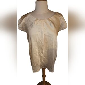 Jones New York Elegant Cream Silk Women's Top With Gathered Sleeves And Neckline